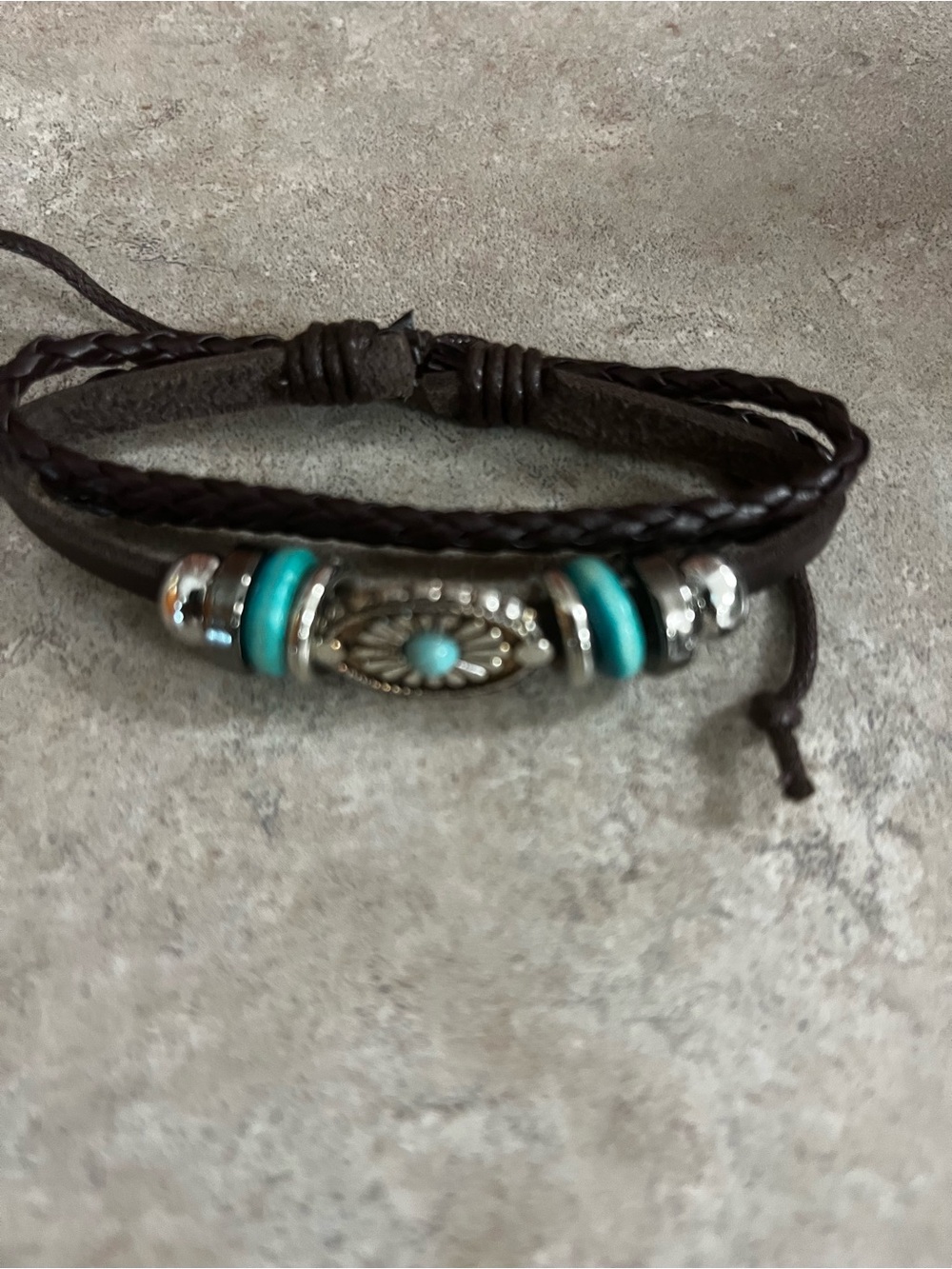 Turquoise Accent Brown Braided Leather Bracelet